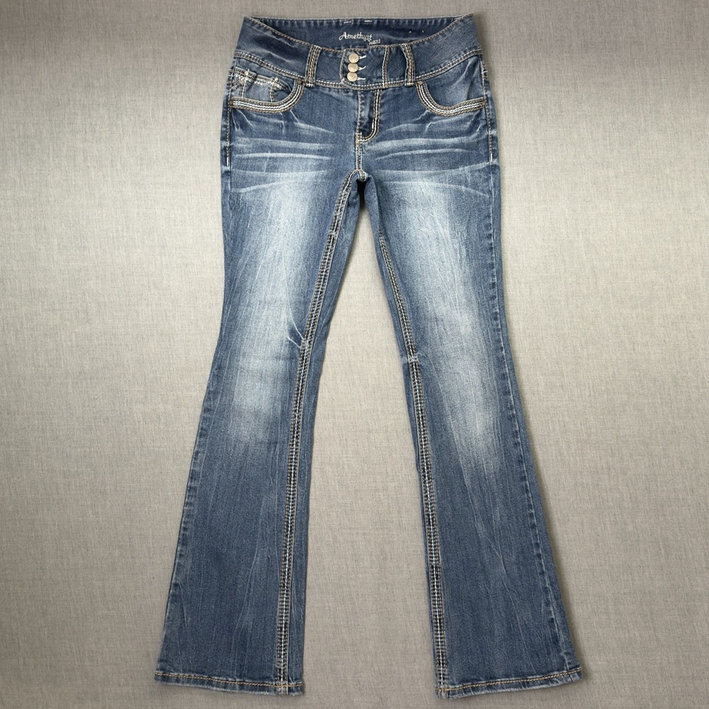 Amethyst Jeans Womens 7 Blue Low Rise Bootcut Y2K Embroidered Cowgirl Denim